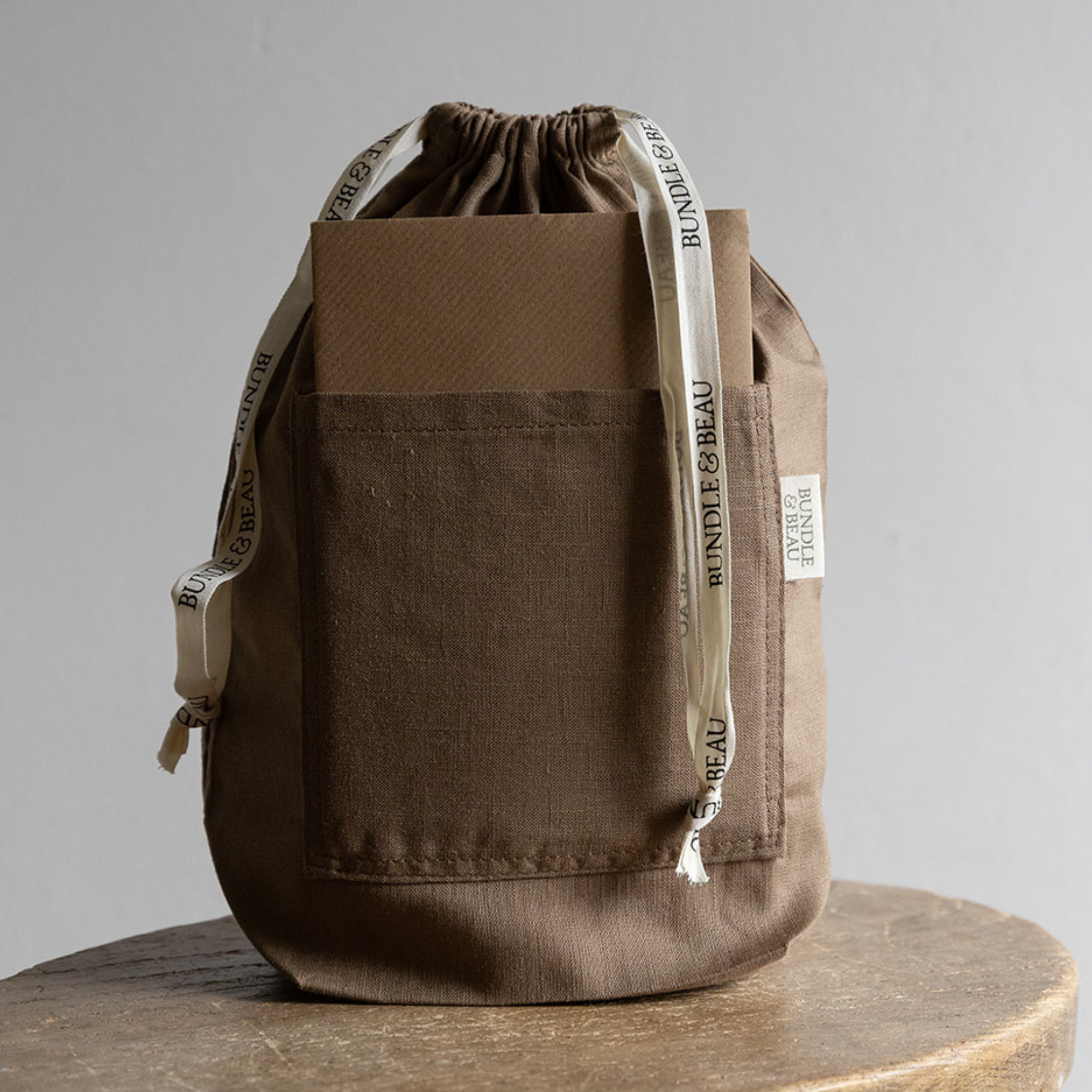 Brown drawstring bag - Bundle & Beau ribbon 